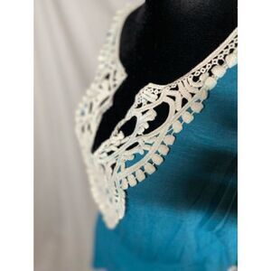 🔥❤️🔥 Spoiled Boho Style Fun & Flirty Turquoise Blouse Crochet Lace Women Size…